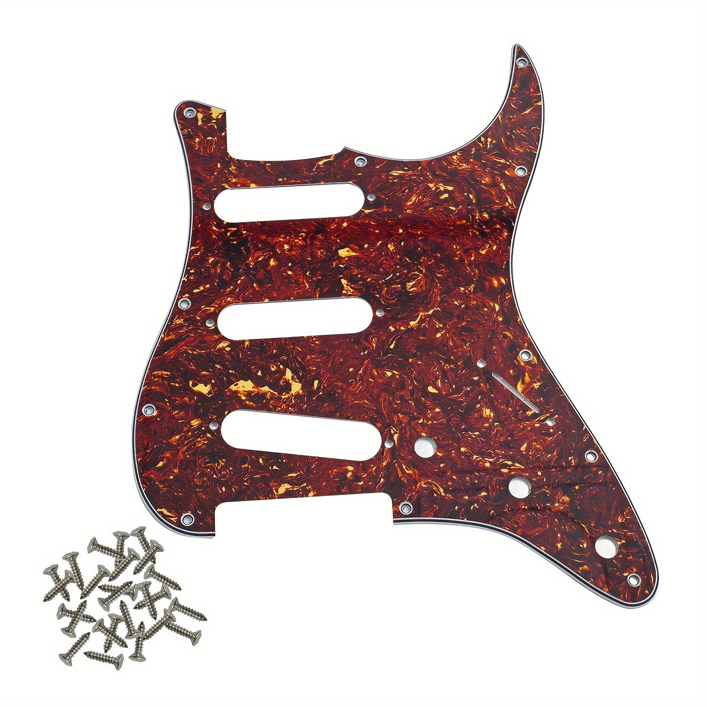 ST electric guitar single pickup guard with 11 holes, installation screws, and aluminum foil shielding. Fits standard FD ST style guitars, available in multiple colors.