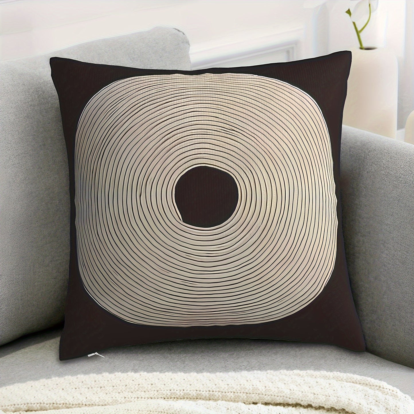 Soft and plush fabric pillowcase in a modern geometric black and white design, ideal for adding a stylish touch to your sofa, living room, or bedroom decor. This square cushion cover measures 45.72x45.72 cm.