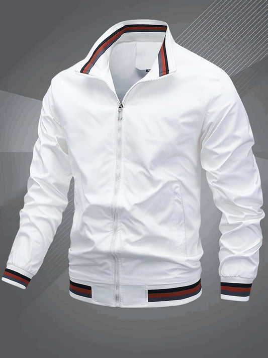 Men's Bomber Windbreaker Jacket with Classic Baseball Collar for Spring and Fall