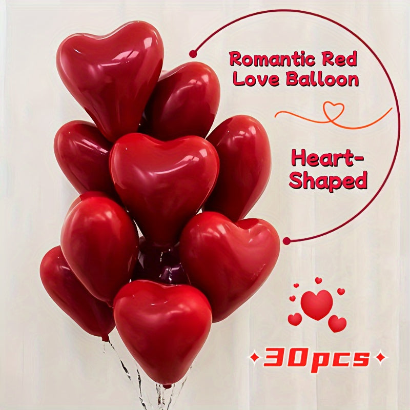 30 Romantic red heart-shaped balloons perfect for various celebrations, no electricity required.