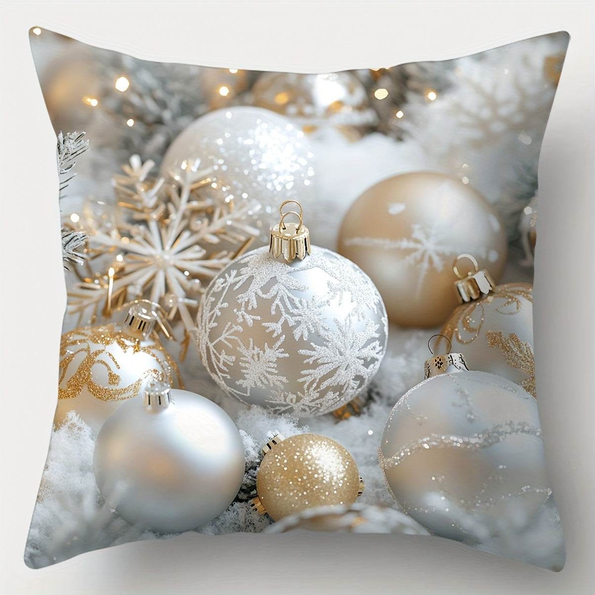 4-Pack Christmas throw cushion covers featuring festive wreath and tree prints on soft polyester fabric with zipper closure. Decorative woven pillowcases for living room, washer safe, size 44.96 cm.