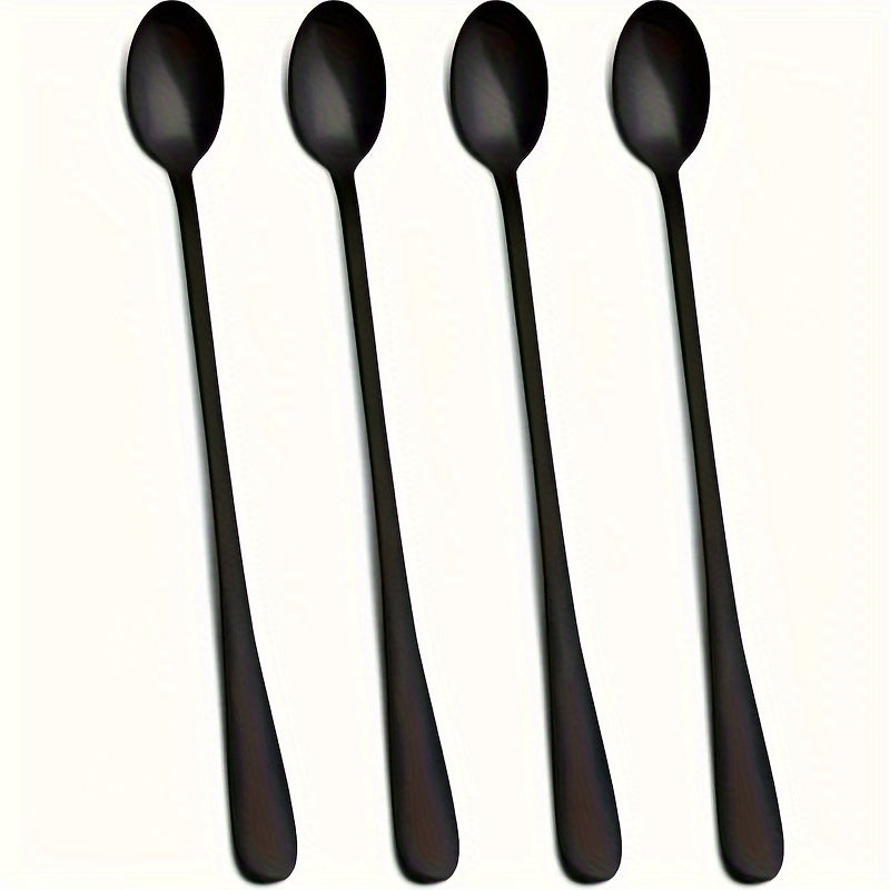 2/4 stainless steel long-handled spoons for coffee, tea, ice cream, and stirring.