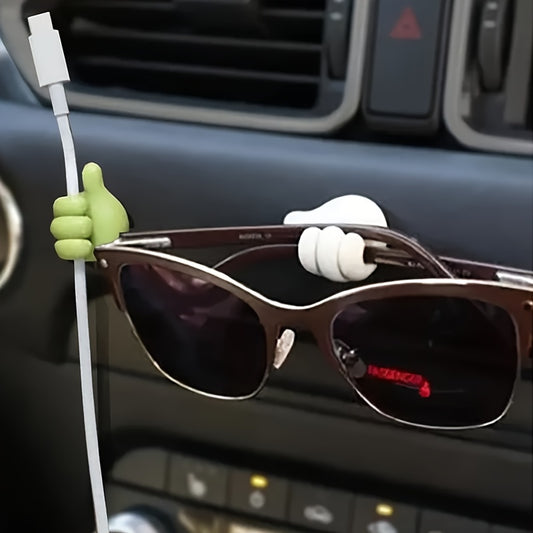 10 cute self-adhesive thumb hooks for organizing glasses, cables, and more. Made of durable plastic, perfect for car storage and decoration.