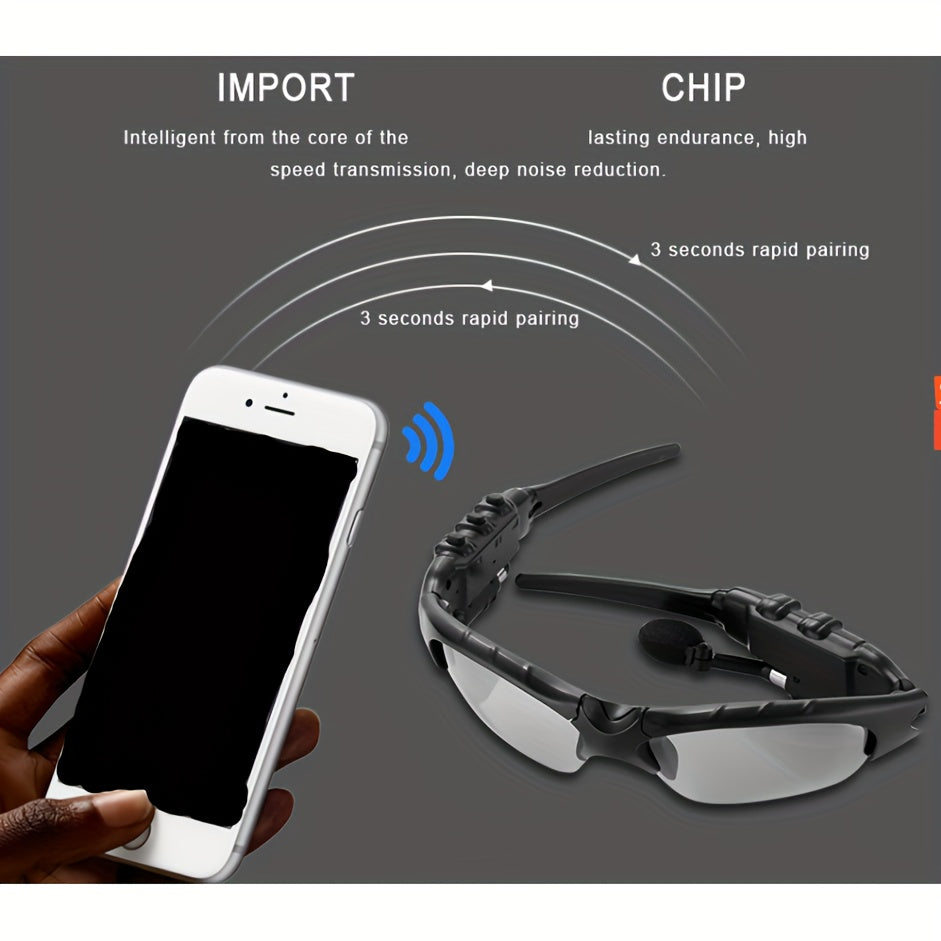 Wireless stereo glasses with music and call earphones, heat and cold resistant wireless headphones, smart glasses stereo headset, multi-functional eyewear for all.