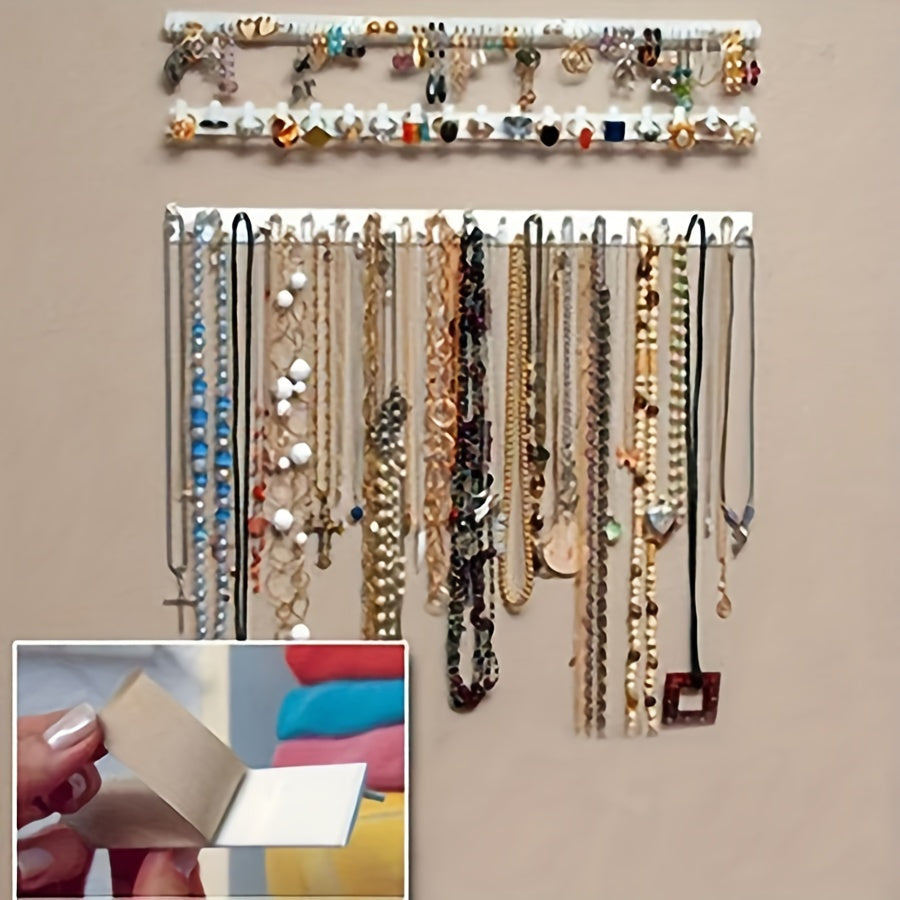 3-piece set of adhesive jewelry organizers with magnetic hooks for wall mounting, ideal for multi-purpose jewelry storage and display decoration.