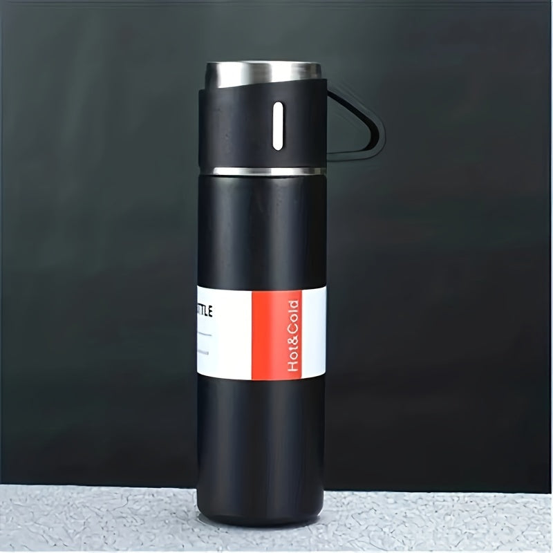 Stainless steel vacuum flask, leakproof, BPA-free, hand wash only - ideal for camping and hiking.