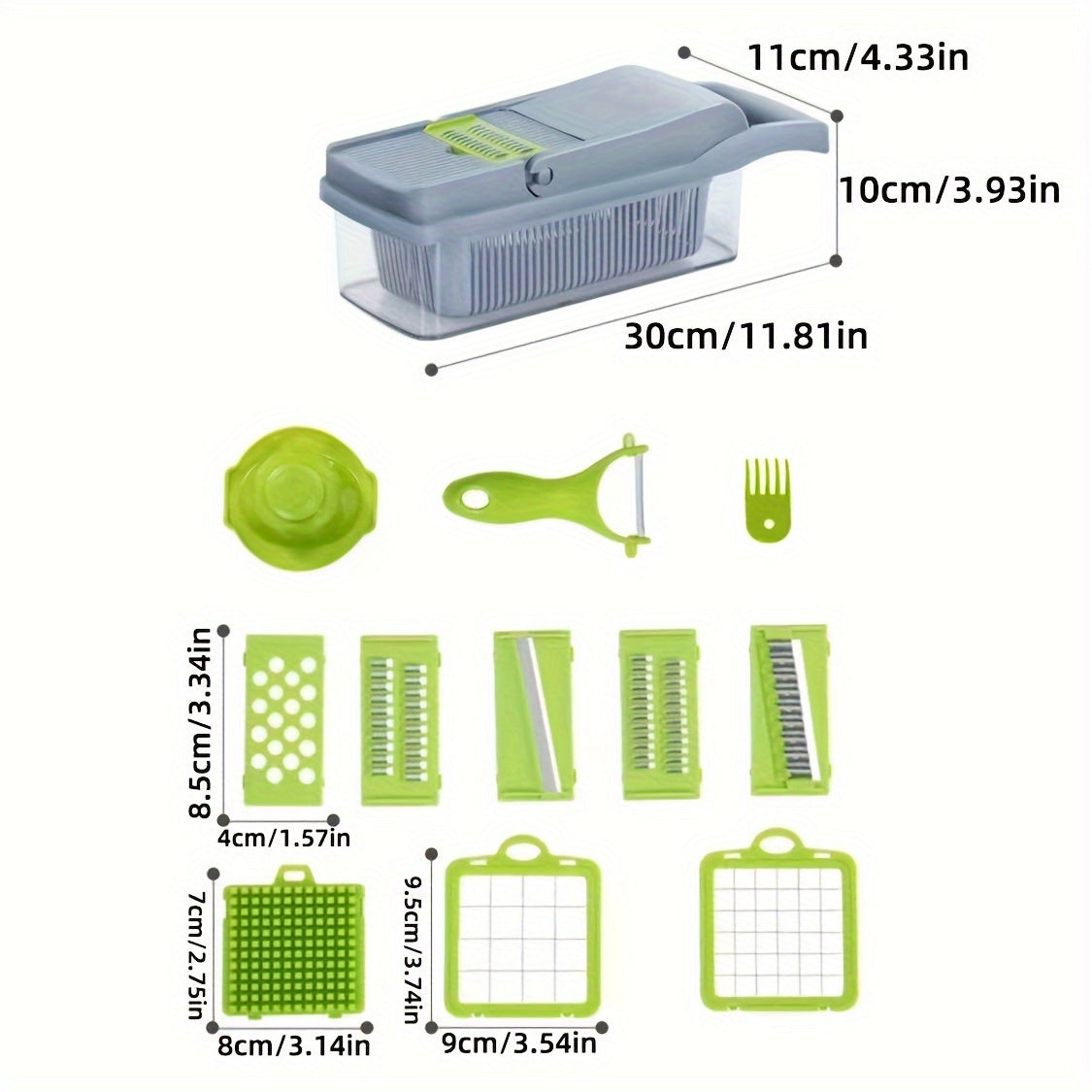 Get ready to cut, chop, and slice your way to faster meal prep with the 14-in-1 Multifunctional Vegetable Chopper & Fruit Slicer Set! This manual food processor comes with a convenient container and stainless steel blades to make preparing meals a