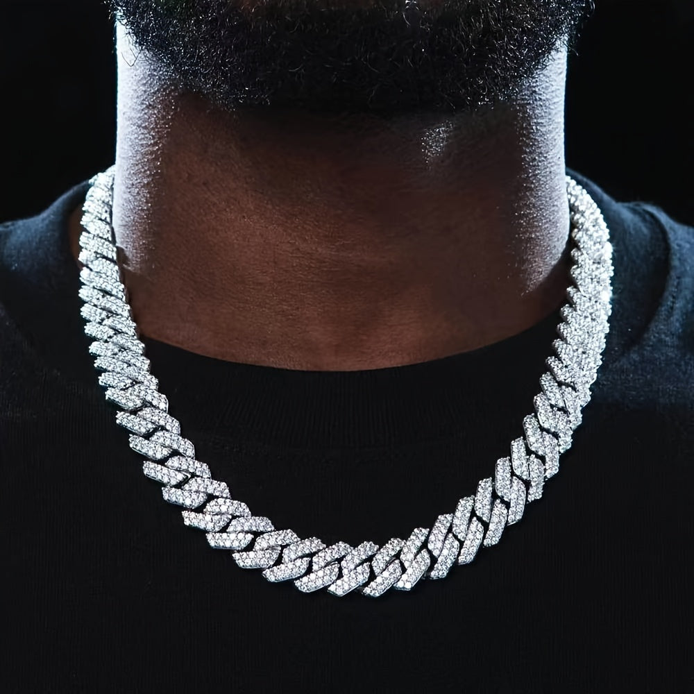 Hip hop jewelry gift: Cuban link chain necklace iced out with rhinestones for men and women