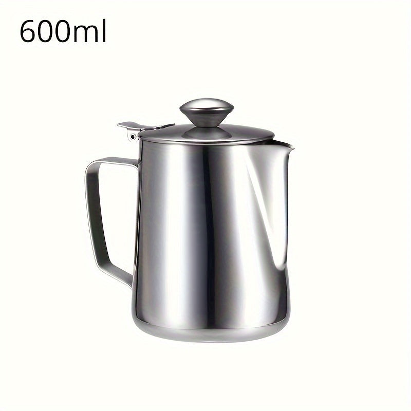 Stainless Steel Milk Frothing Pitcher with Lid - Perfect for Espresso Steam Coffee, Baristas, Lattes, Cappuccinos, RVs, Outdoor Camping, Picnics, Office, and Travel - Includes Cream Cup Jug and Coffee Maker Accessories - Ideal for Back to School