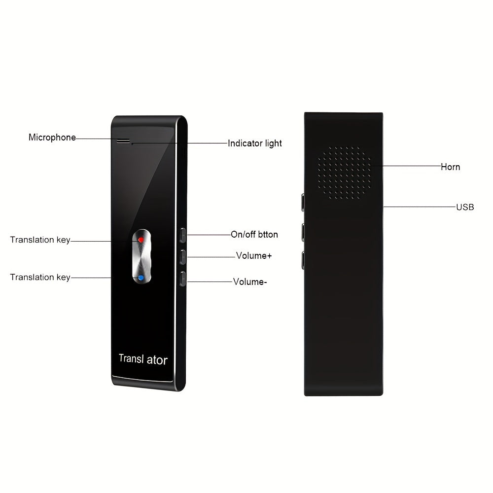 Real-Time 2-Way Voice Translator with 137 Language Support, USB Rechargeable, Wireless for Travel, Learning, Business, and Chat Recording.