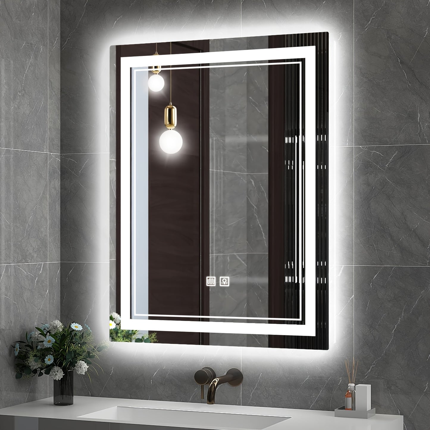 Touch-Controlled LED Bathroom Mirror with adjustable brightness, defogging feature, shatterproof design, essential for home decor.