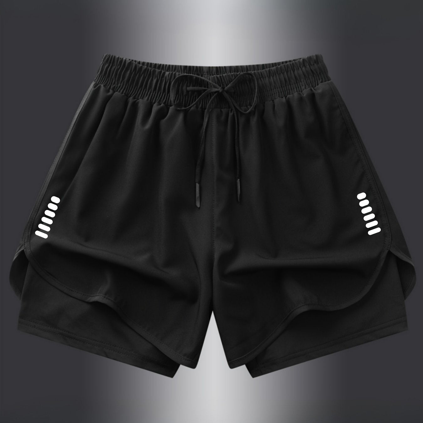 Breathable men's athletic shorts with quick-dry polyester and printed design, perfect for summer sports.