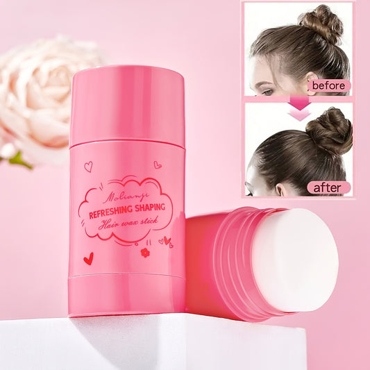 Miss Chic hair styling wax stick offers a long-lasting, non-greasy hold for all hair types with a portable, pink matte finish.