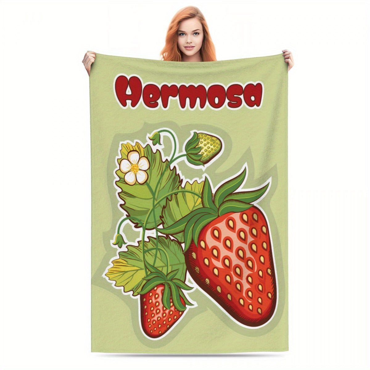 Personalized Strawberry Blanket for Girls and Women - Customizable Gift Perfect for Mom, Adults, and Travel - Soft and Lightweight Throw with Cute Strawberry Theme - Ideal for Valentine's, Birthday, or Christmas - Made of Polyester, Rectangular Shape