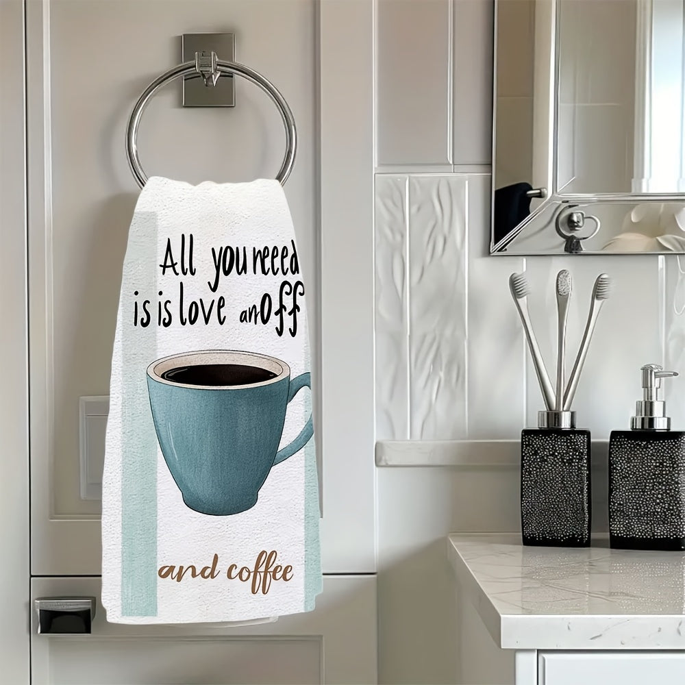 This set includes 2 ultra-soft kitchen towels with charming prints featuring love and coffee phrases. These highly absorbent dish towels are ideal for holiday decor, are machine washable, and measure 40.64x60.96 cm.