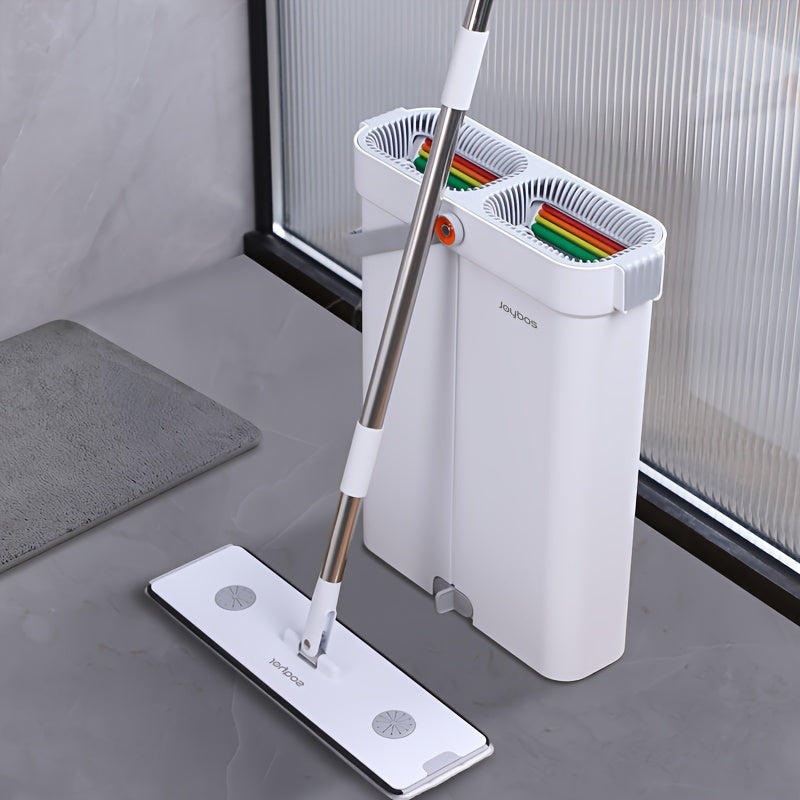 Get the ultimate cleaning solution with the 2-in-1 Wet and Dry Flat Mop and Bucket Set. This set includes 4 reusable mops for your convenience. Featuring hands-free wringing, 360° spin capabilities, and a durable metal and plastic construction, this set