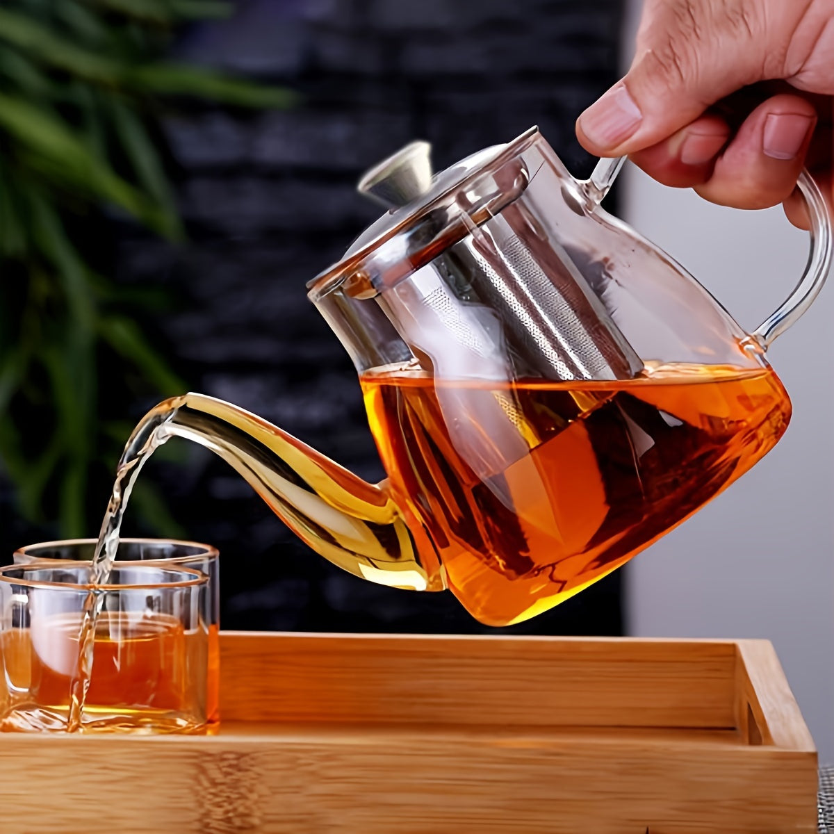 High Borosilicate Glass Tea Pot with Stainless Steel Infuser, Gongfu Tea Brewing Cup, Clear Tea Server for Loose Leaf Tea, No Pattern Glass Tea Maker.