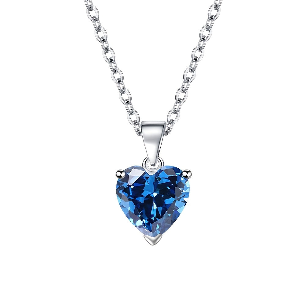 Elegant Christmas Wedding Bridal Jewelry Set for Women - 925 Sterling Silver Heart-Shaped Blue Zirconia Ring, Earrings, and Necklace