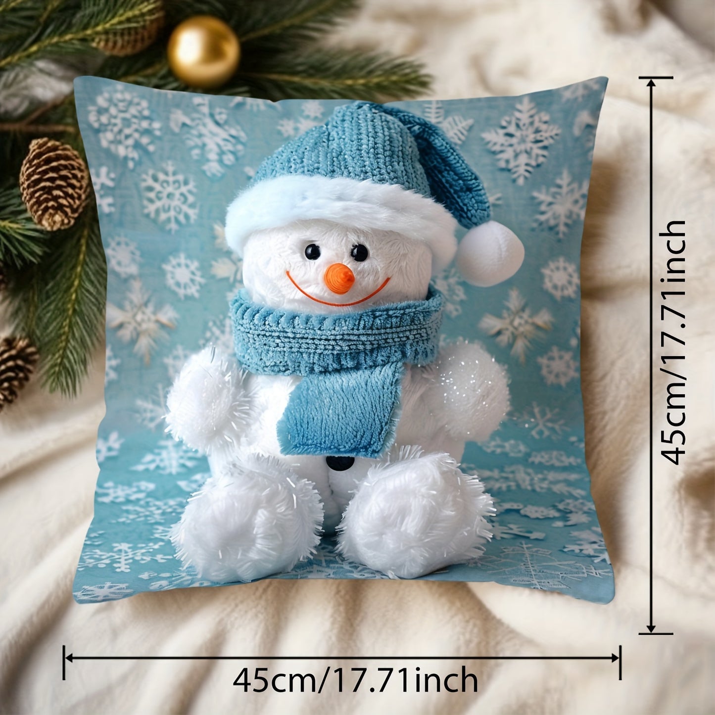 Contemporary Christmas Snowman Throw Pillow Cover, 44.96cm x 44.96cm, Hand Washable Polyester with Zipper Closure - Perfect for Sofa, Living Room, and Bedroom. (Insert not included) - Christmas Pillows, Christmas Decor.