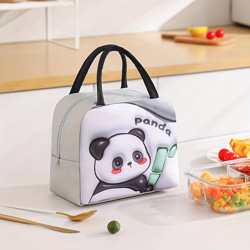 Cartoon Animal Print Lunch Bag - Keep Your Food Fresh and Insulated! Perfect for Students and Office Workers. Made from Waterproof Polyester with Foil Lining, Easily Hand Washable.