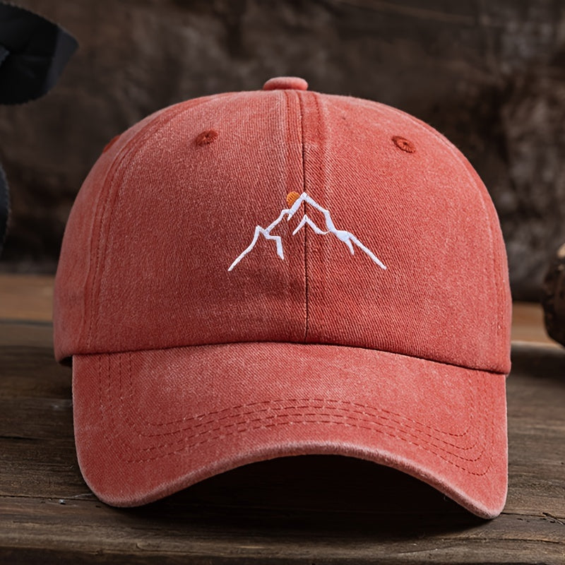 Embroidered Mountain Peak Baseball Cap - Adjustable, Curved Brim Ideal for Hiking & Fishing, Machine Washable