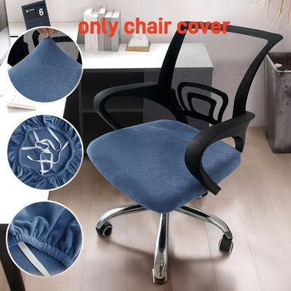 Office chair cover made of stretch velvet material with elastic spandex for universal fit in home or office settings.