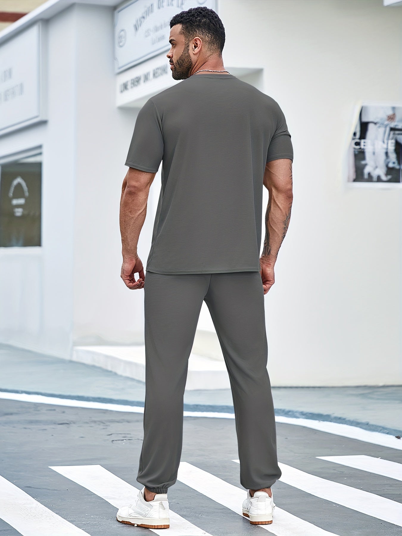 MORE Men's 3-piece Casual Sports Set: includes short sleeve T-shirt, shorts, and pants. Made for breathable summer wear.