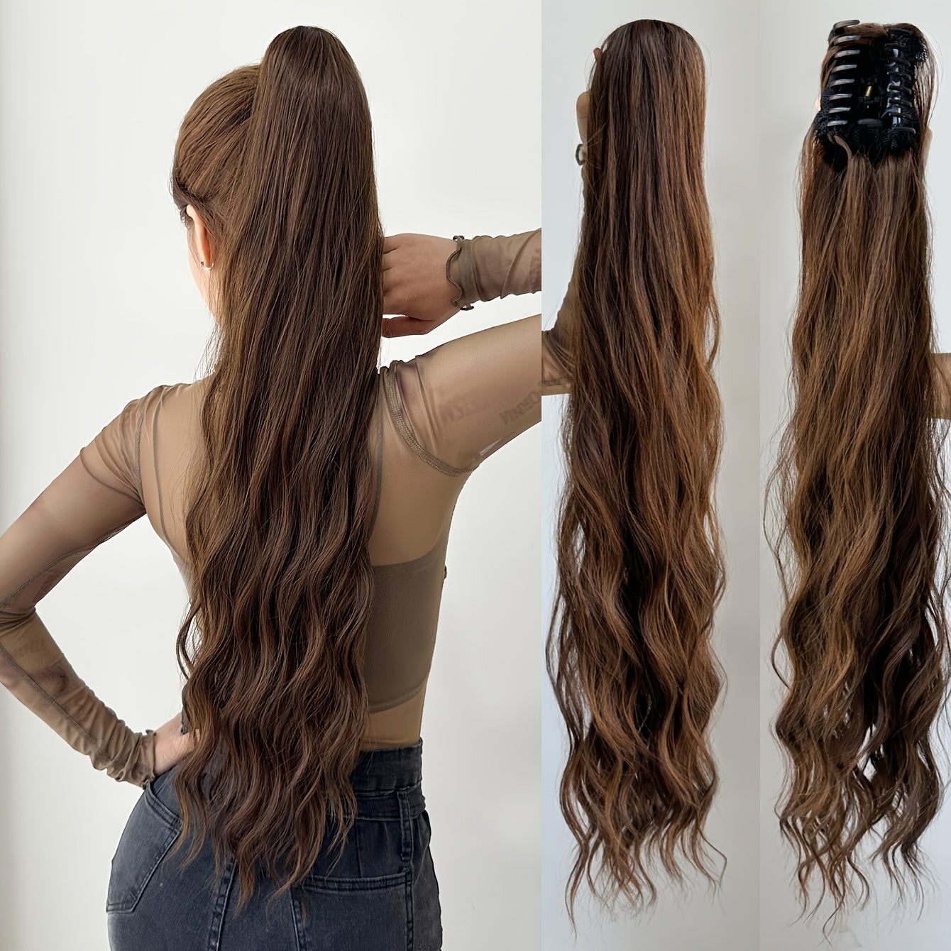 Ombre water wave heat resistant synthetic ponytail hairpiece for girls and women for parties and daily use, 81.28 cm long.