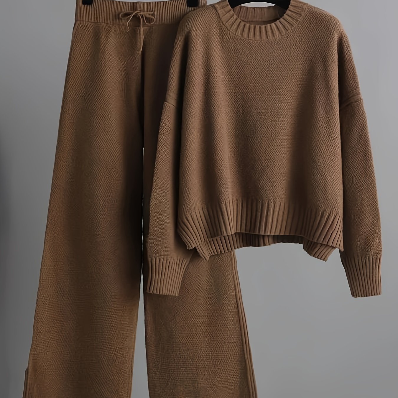 Fall/Winter Casual Knit Suit for Women with Loose Sweater and Wide Leg Pants