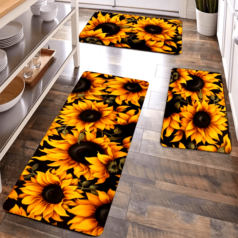 Sunflower Pattern Rug with Non-Slip Backing - Perfect for Kitchen, Bathroom, and Outdoor Use, Easy to Clean Machine Washable Polyester Mat, Ideal for Toilet or Bath Mats, Features a Cheerful Sunny Floral Design, Adds a Lovely Touch to Your Bathroom Decor