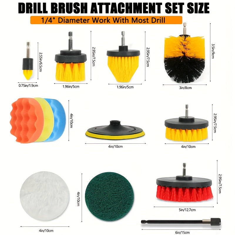 37-piece Drill Brush Attachment Set - Multipurpose Electric Cleaning Kit for Bathrooms, Kitchens, Cars, Glass & More - Sturdy Plastic, Conveniently Portable Design