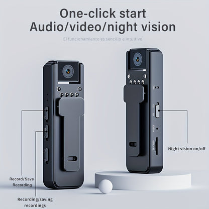 Body camera with audio and video recording, 6-hour 1080P recording, 180° rotating lens, night vision, body worn camcorder for personal travel, walking, and sports.