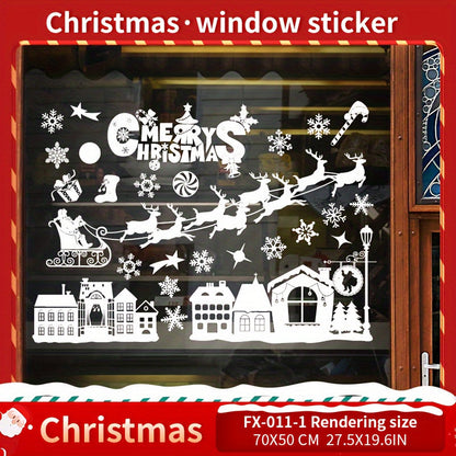 Festive Christmas Sticker Set with Classic Cartoon Design for Windows: Reusable, Simple Application, Size 69.85cm x 179.07cm (L x H)