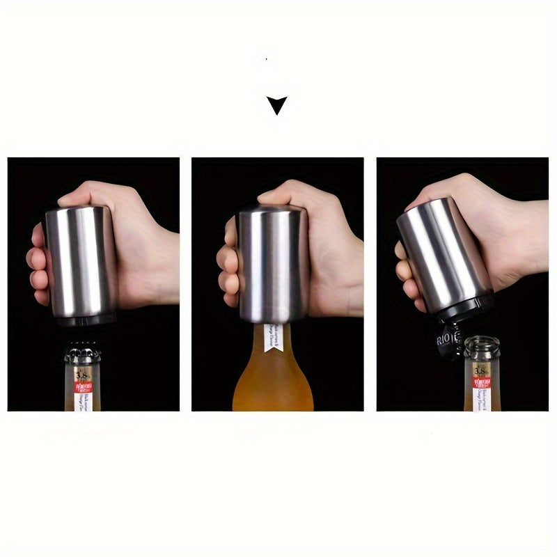 1pc Stainless Steel Automatic Beer Bottle Opener, Push-Down Bar Accessory for Home and Hotel