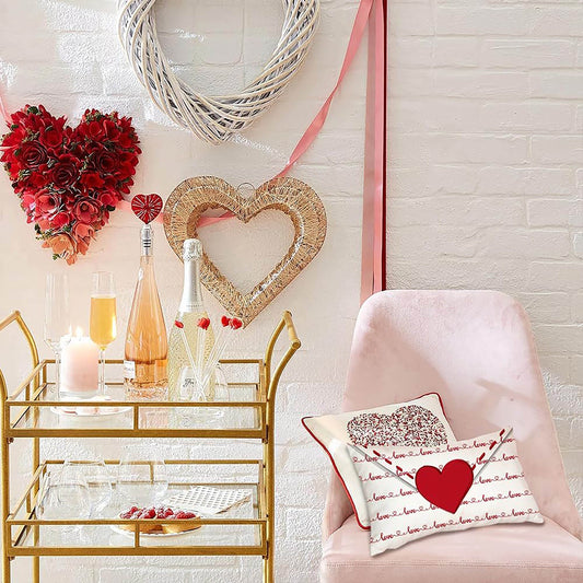 Valentine's Day Pillow Covers: Set of 1, 30.48x50.8 cm, Red Hearts Love Stripe Letter Decor on White Throw Pillow Covers. Perfect Decoration for Sofa Couch. (Single sided, pillow core not included)