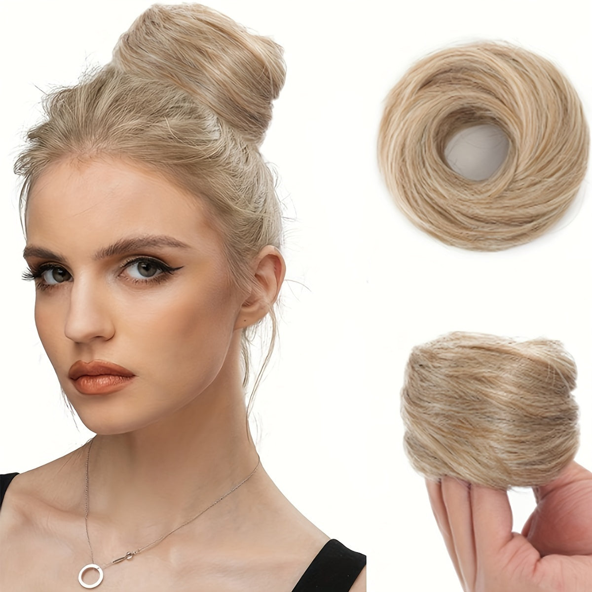 Stylish synthetic hair bun ponytail extension for women, great for both parties and casual wear.