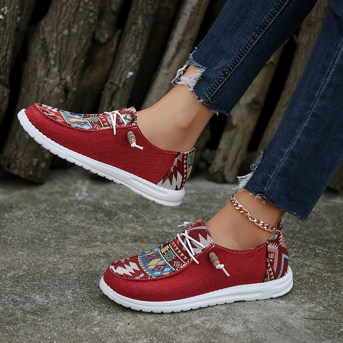 Stylish Bohemian slip-on flats for women.