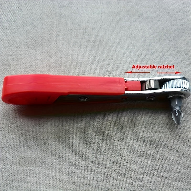 1pc Manual Tool Kit with 36 Teeth Mini Gear and Socket Wrench for narrow space repairs. Features L-shaped handle and red color. No assembly required.