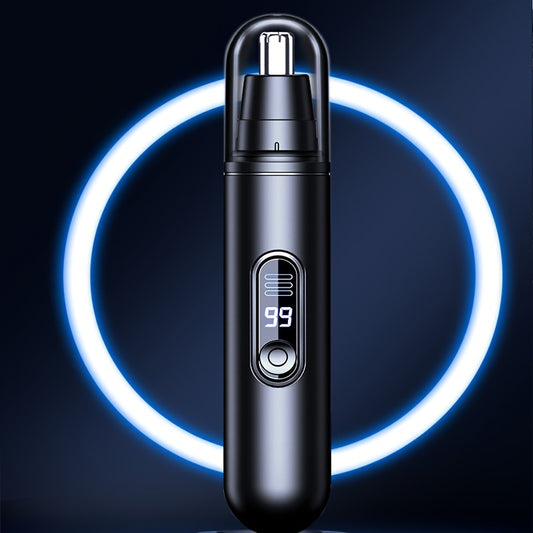 Portable USB Rechargeable Nose & Ear Hair Trimmer with Digital Display - Painless, Silent Operation for Men & Women, Stainless Steel Head