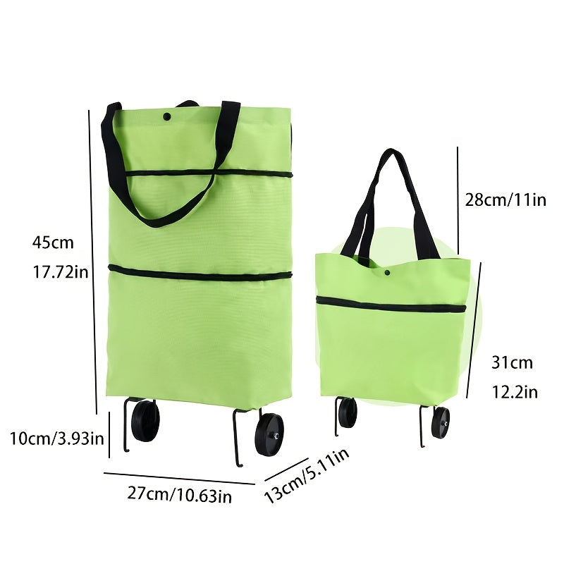 Portable Shopping Bag with Wheels, Large Capacity and Zipper Closure