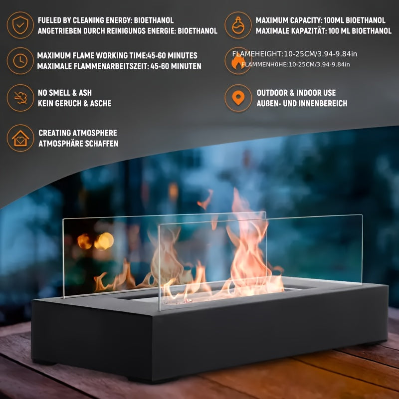 The Bestselling Classic Desktop Fireplace from Amazon is a Portable Outdoor Fireplace Lamp that doubles as a Small Flame Heater. Made of durable metal, it features an elegant Flame Atmosphere design with two Transparent Glass panels on the sides. Easy to