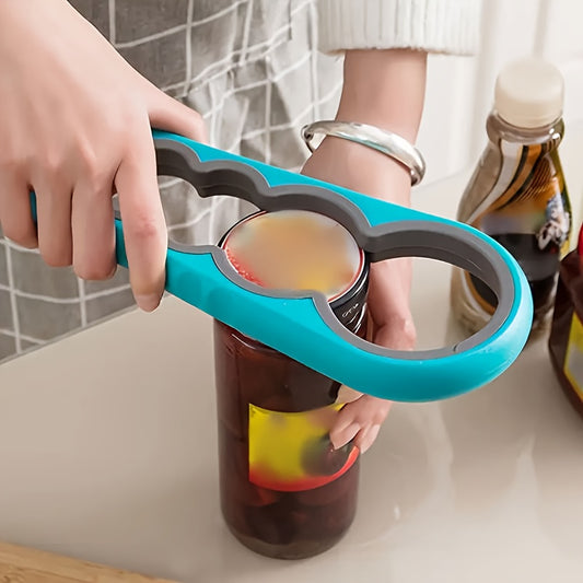 Multifunctional jar and bottle opener, perfect for kitchen and bar use. Ideal party gift for those with joint pain. Durable plastic, no power required.