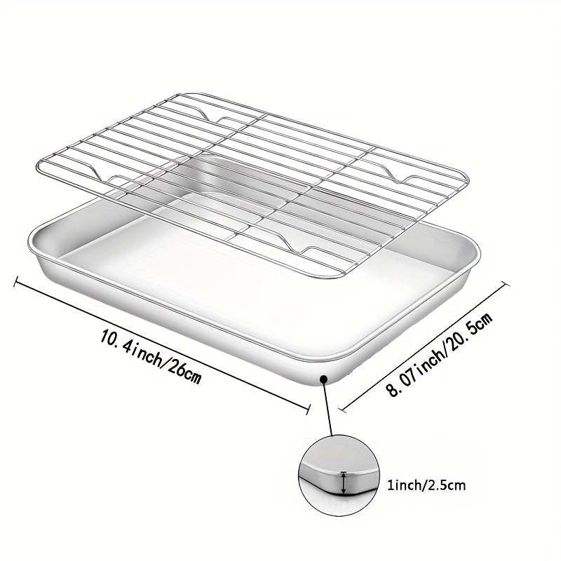 Essential Kitchen Set: Stainless Steel Baking Sheet and Cooling Rack - Safe for Dishwasher, Non-Toxic, Perfect for Compact Ovens - Great for Baking Cookies, Meats, Vegetables, and More