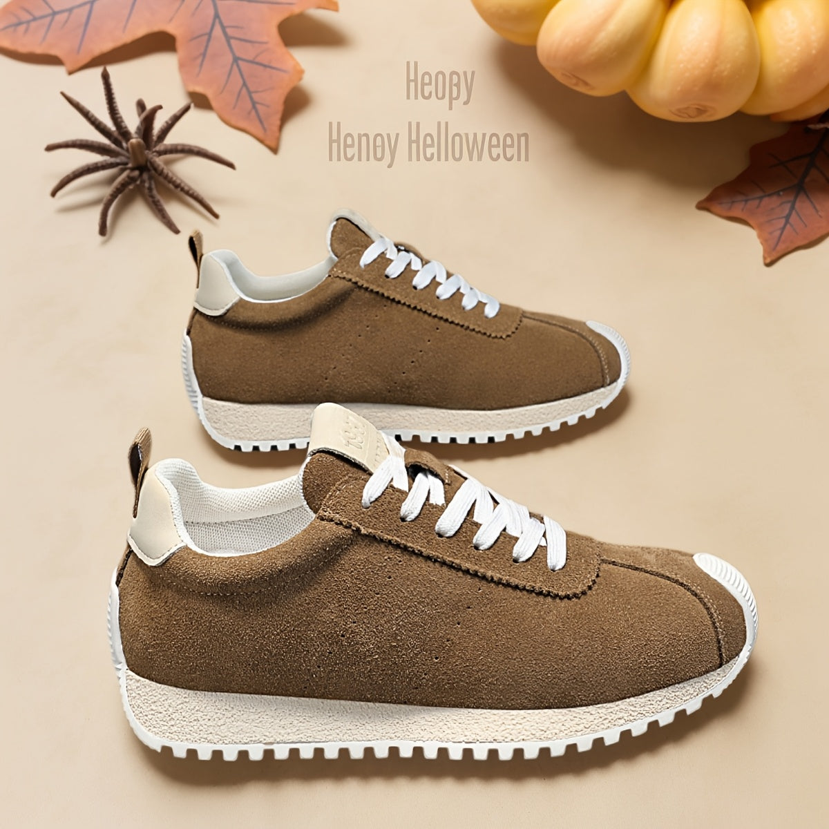 Men's vintage brown sneakers with white rubber sole, lace-up, round toe - durable and comfortable for various occasions.