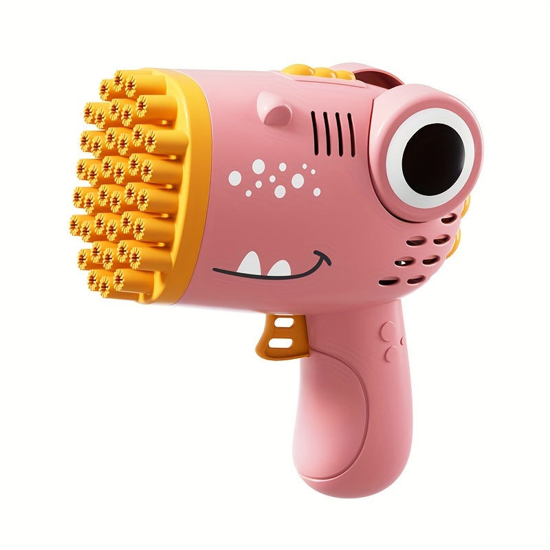 Dinosaur Bubble Blaster- Electric foam gun with LED lights, perfect for parties and outdoor fun- Pink/Green