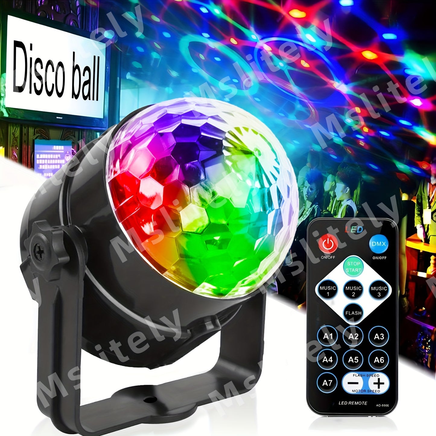 7 Color LED Disco Ball Light with USB Power, Black Finish, ABS Material, MSLITELY Brand