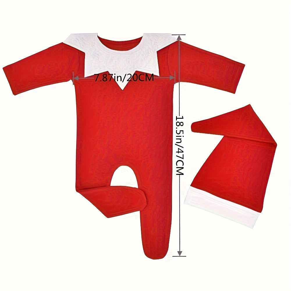 Adorable Christmas-Themed Newborn Onesie and Santa Hat Bundle, Made of Soft Acrylic Fabric, Perfect for Photo Shoots for Babies aged 0-3 Years - Gender-Neutral Baby Outfit to Cherish