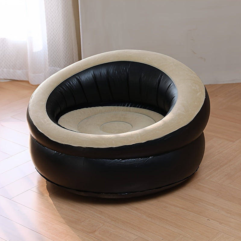 One single inflatable lazy sofa with a thickened inflatable seat, perfect for family outdoor activities. Portable armchair for relaxing in comfort.