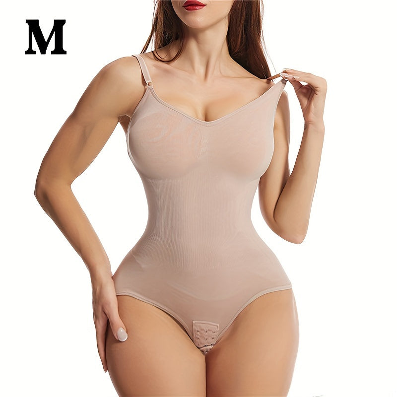 1pc Women's High Elasticity Shapewear Bodysuit with Backless, Tummy Control, Elastic Hip Lift, Full Bust Compression, Polyamide & Spandex fabric, Adjustable Straps, Plus Size, Sleeveless