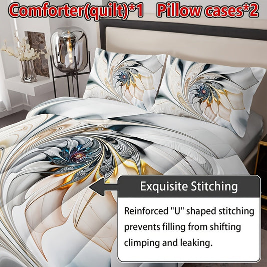 King Size Quilt Set with Elegant Marble Swirl Design - Set includes 1 Quilt and 2 Pillowcases. Made with Soft & Breathable Polyester for All-Season Comfort. Perfect for Home or Dorm Decor with a Modern Abstract Touch.